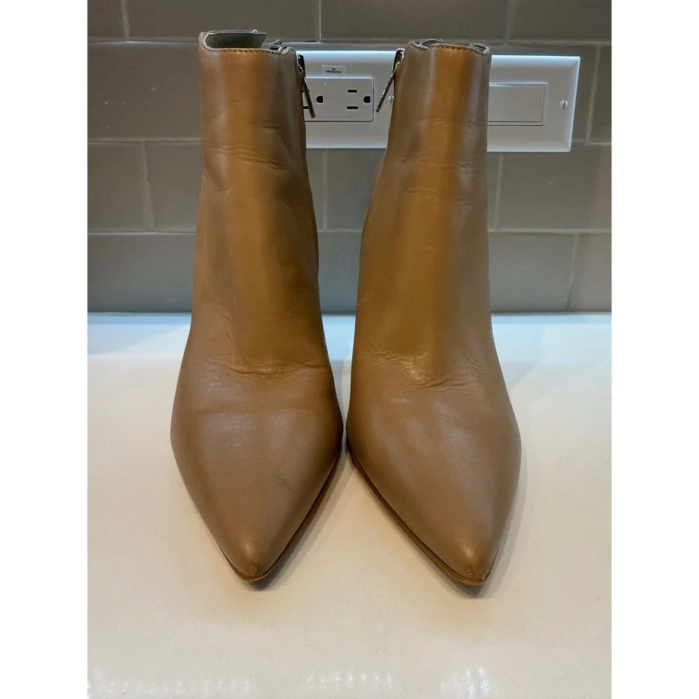 Marc Fisher LTD Pointed Toe Tan Leather Heeled‎ Ankle Boots Booties 8.5M